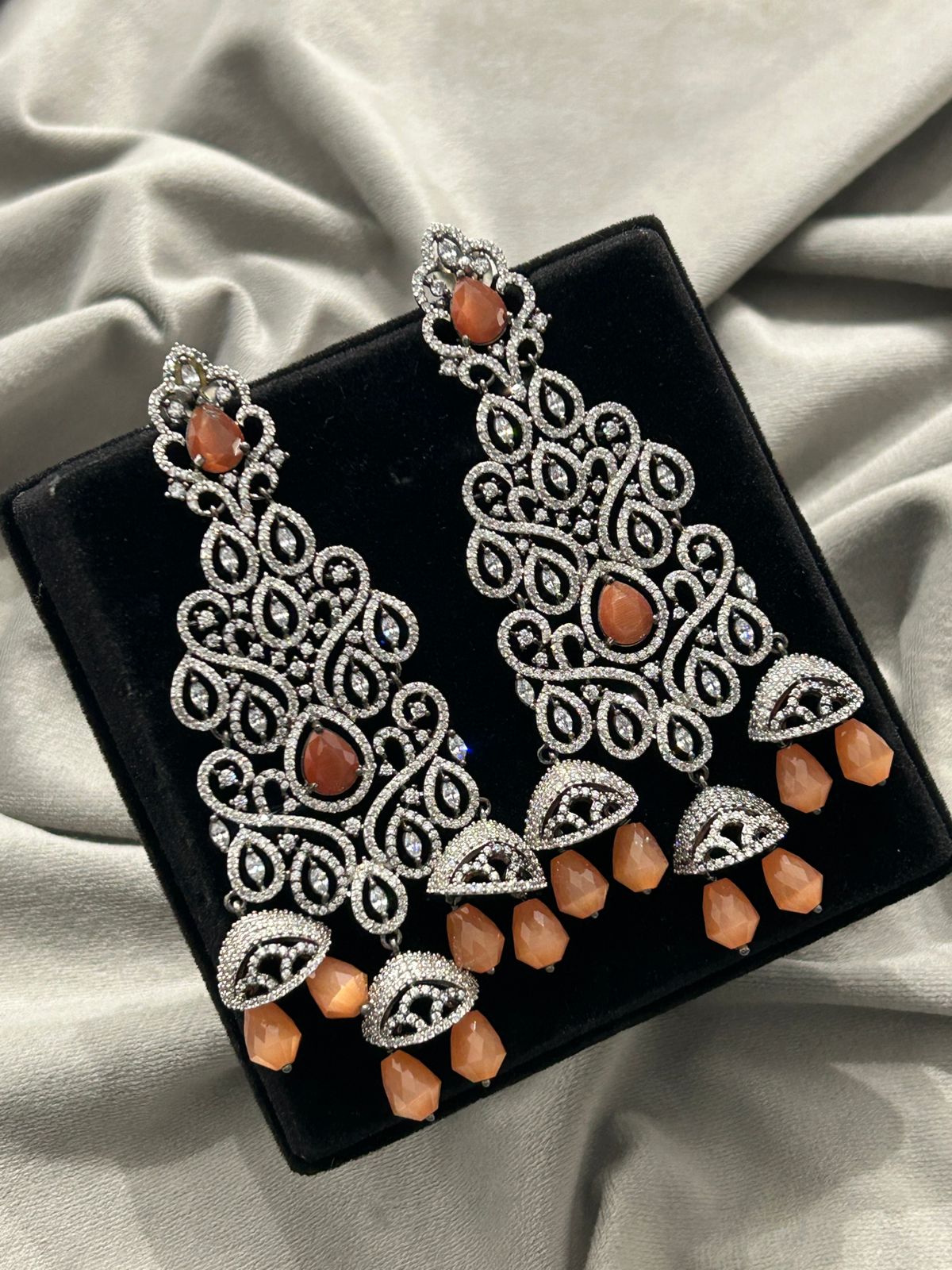 Orange Stone Long AD Designer Earrings | Premium Party Wear Earrings