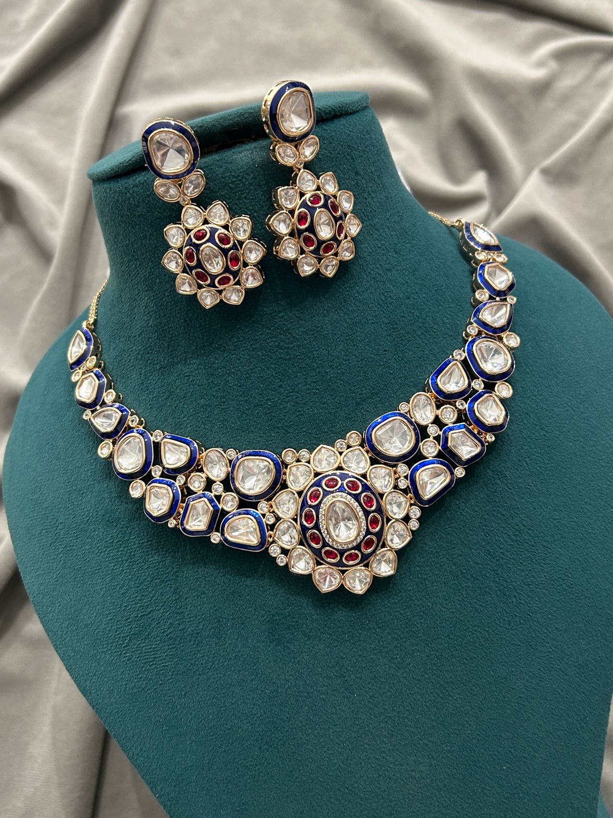 Royal Blue Meenakari Polki Kundan Choker Set | Bridal Necklace Set