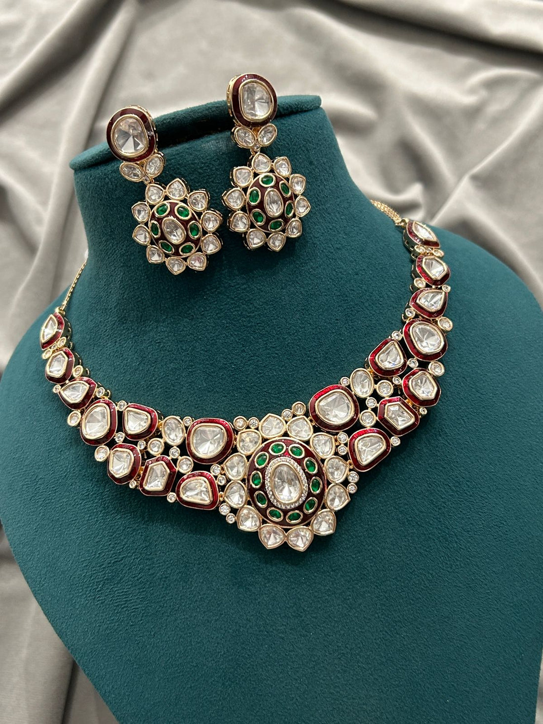 Royal Polki Kundan Choker Set with Red & Green Meenakari | Bridal Necklace Set