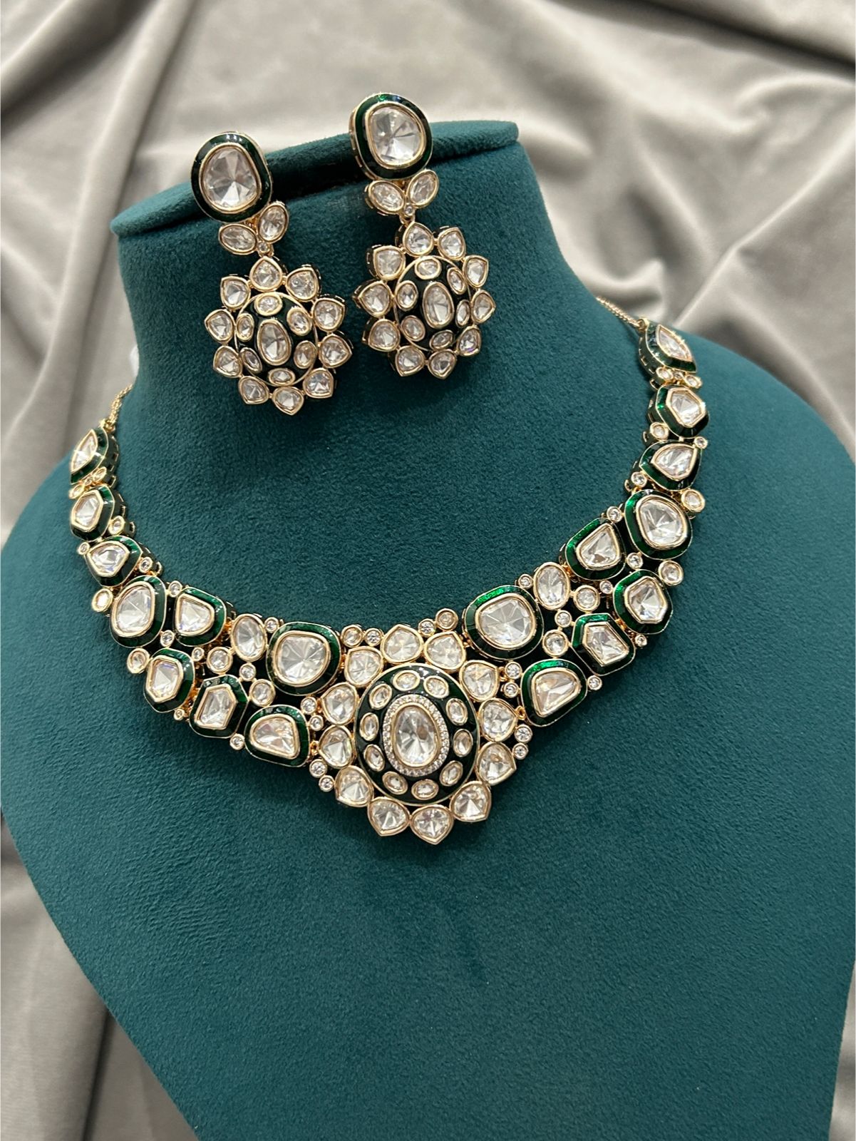 Emerald Green Polki Kundan Bridal Choker Set | Premium Wedding Jewellery