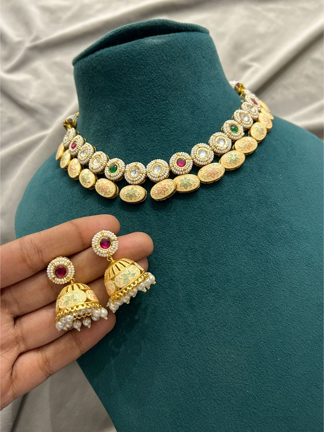 Premium Meenakari Gold Choker Set with Jhumka Earrings | Traditional Ethnic Jewellery
