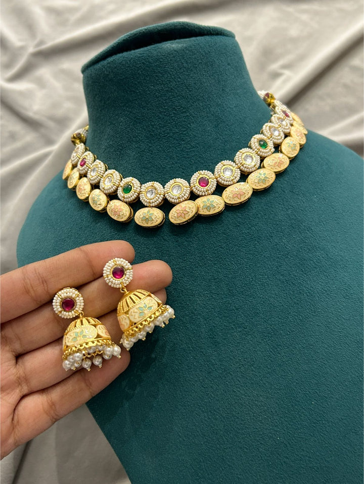 Premium Meenakari Gold Choker Set with Jhumka Earrings | Traditional Ethnic Jewellery