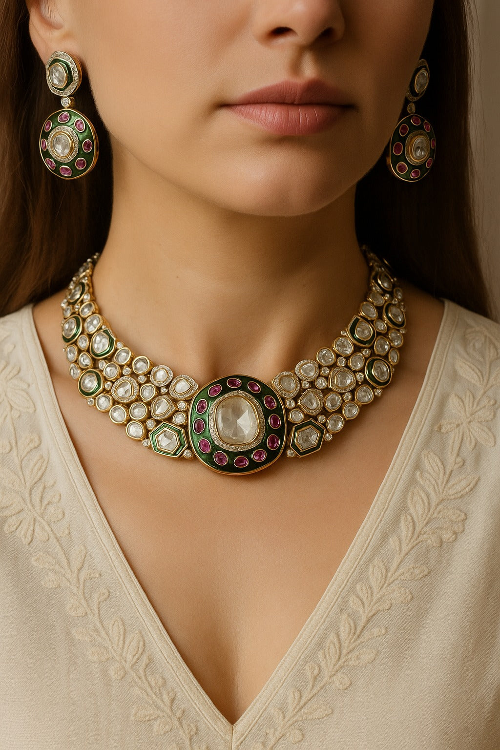 Premium Kundan Choker Set with Ruby Meenakari Accents | Bridal Necklace Set