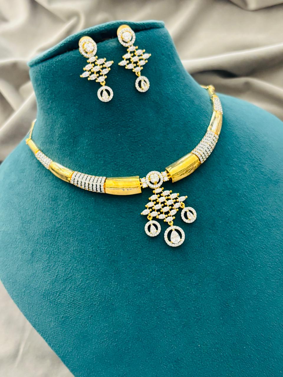 Elegant Gold & Diamond CZ Choker Necklace Set | Party & Festive Wear