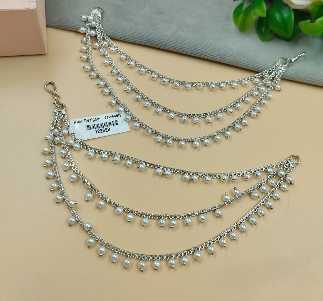 Silver Pearl Multi-Layer Ear Chain – Bridal Ear to Hair Accessory