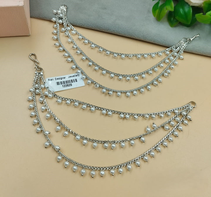 Silver Pearl Multi-Layer Ear Chain – Bridal Ear to Hair Accessory