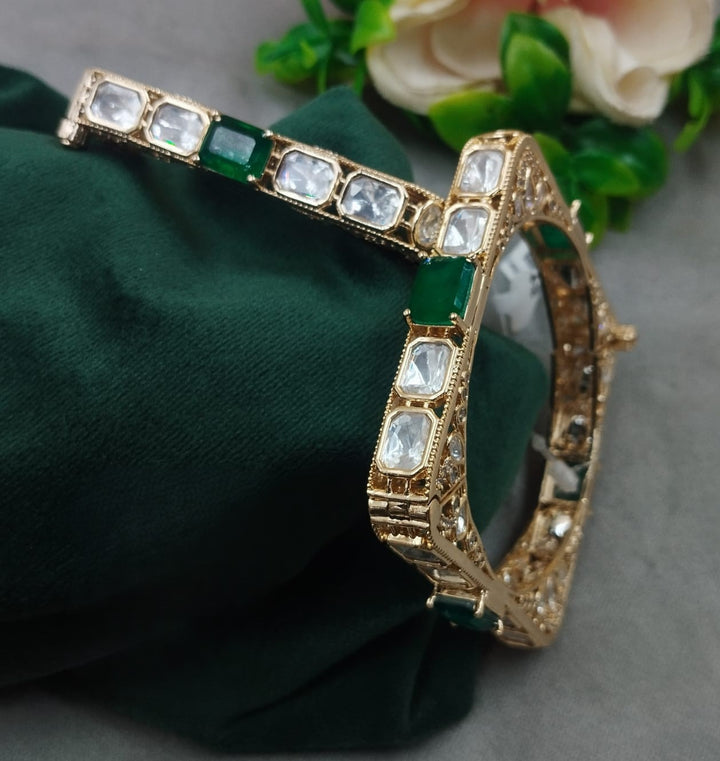 Emerald Green Kundan Openable Bangles – Premium Bridal Collection