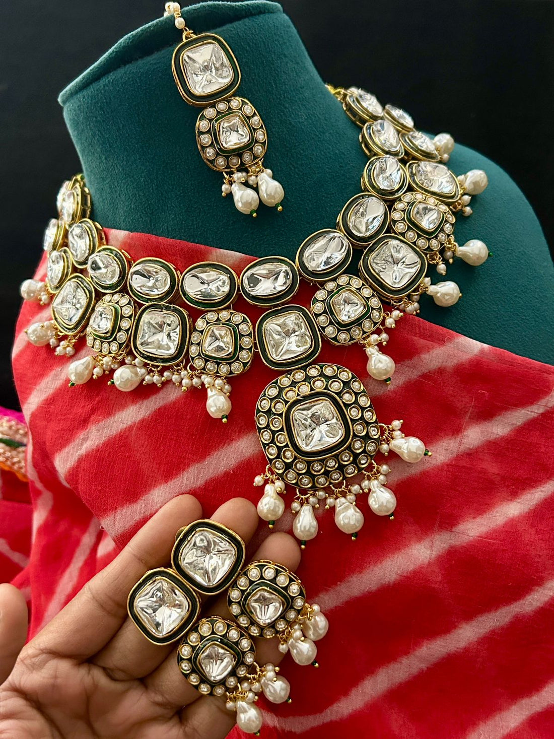 Royal White Kundan Bridal Choker Set with Earrings & Tikka