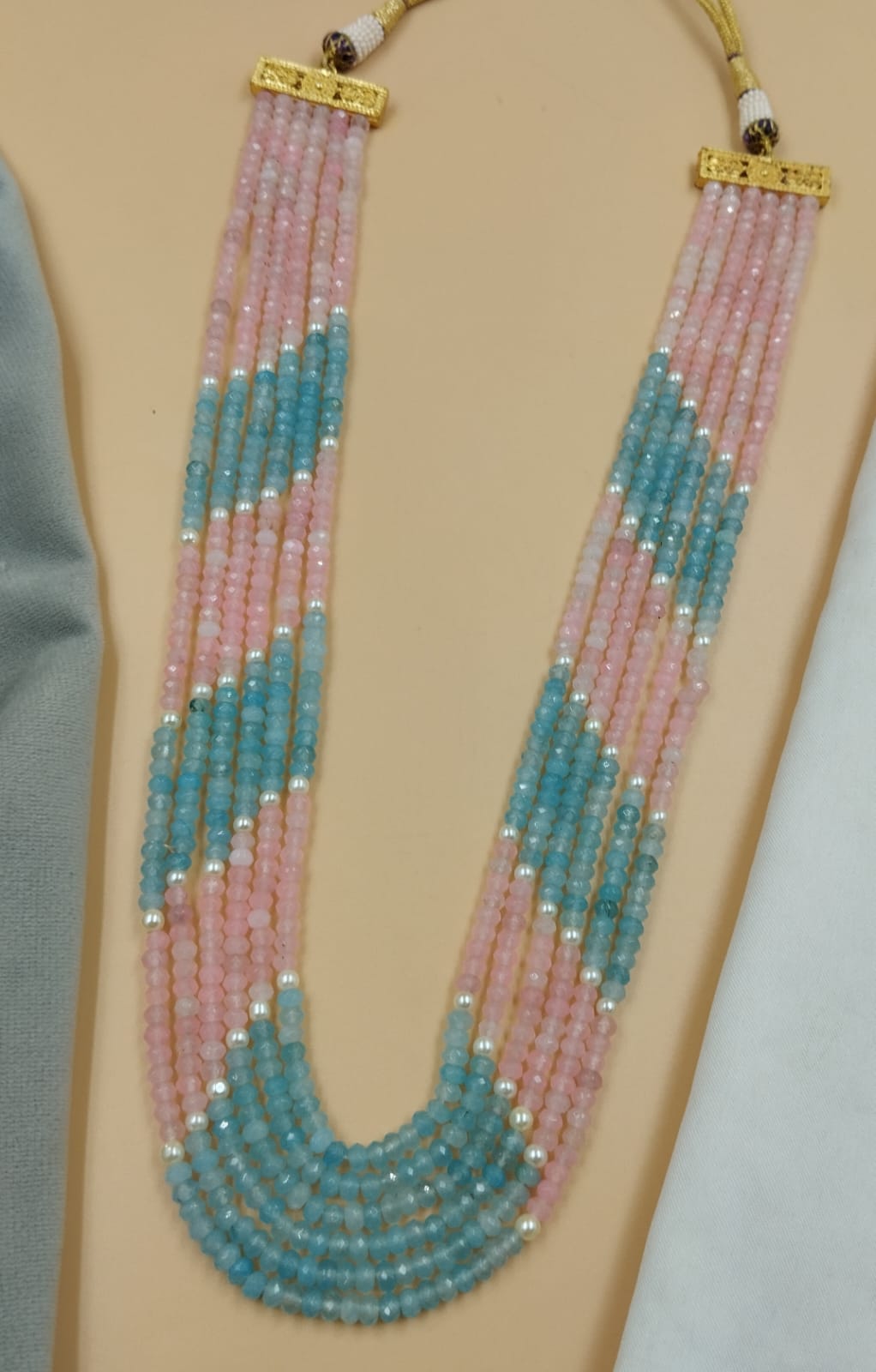 20-Inch Pastel Pink & Aqua Multi-Layer Beads Necklace