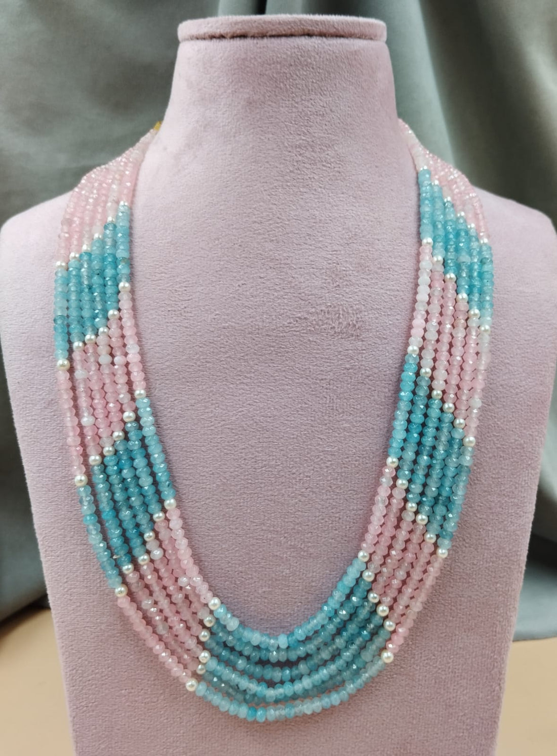20-Inch Pastel Pink & Aqua Multi-Layer Beads Necklace