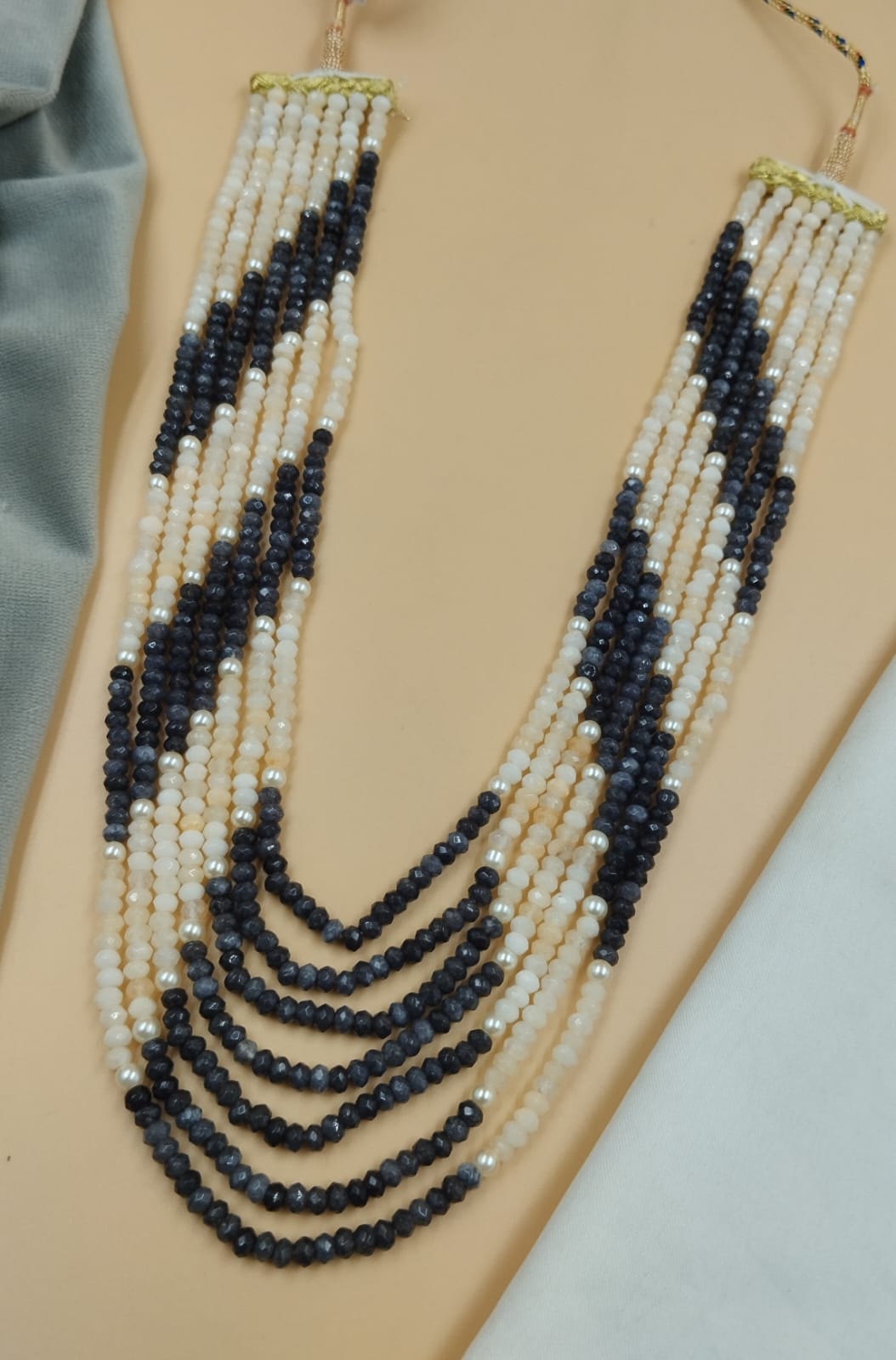 20-Inch Black & Ivory Multi-Layer Beads Necklace with Pearls