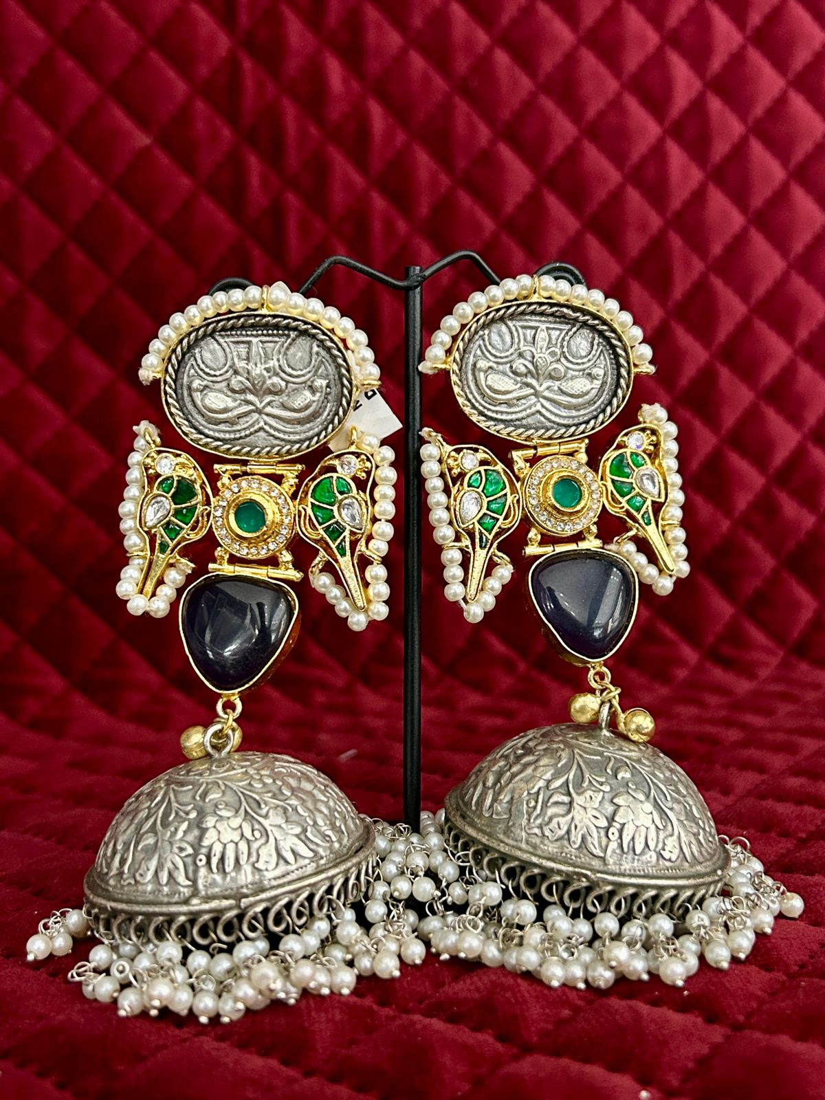 Heritage Dual-Tone Statement Jhumka with Coin Motif & Pearl Tassels