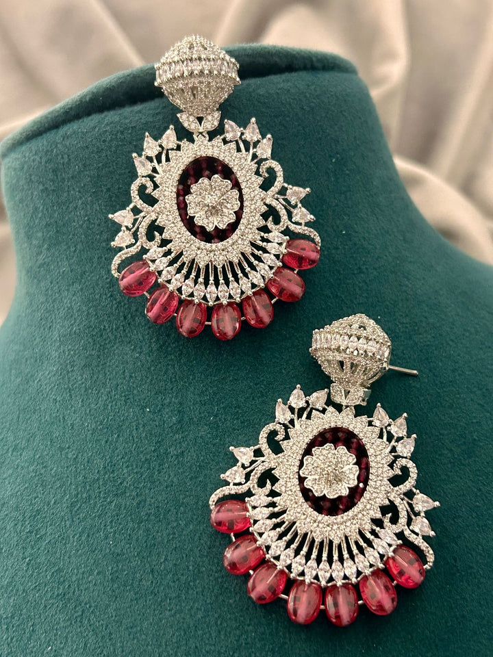Ruby Beads & Diamond Look Necklace Set – Bridal Designer Jewellery