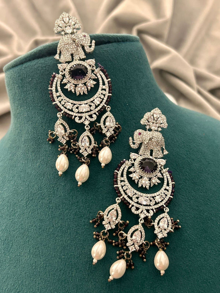 Dark Red & Diamond Look Elephant Design Necklace Set – Heavy Bridal Jewellery