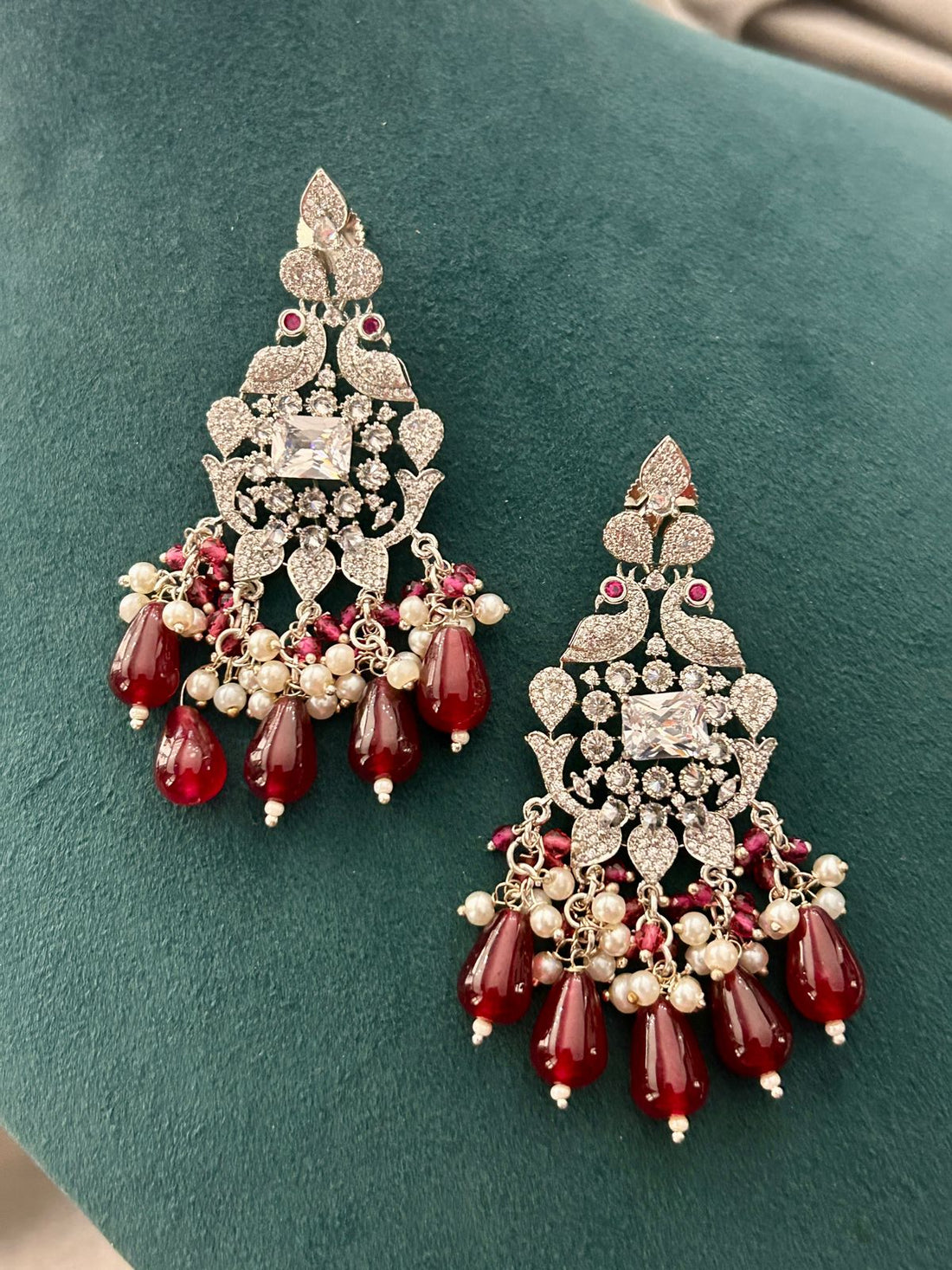 Ruby Beads & Diamond Look Peacock Necklace Set – Bridal Party Wear Jewellery