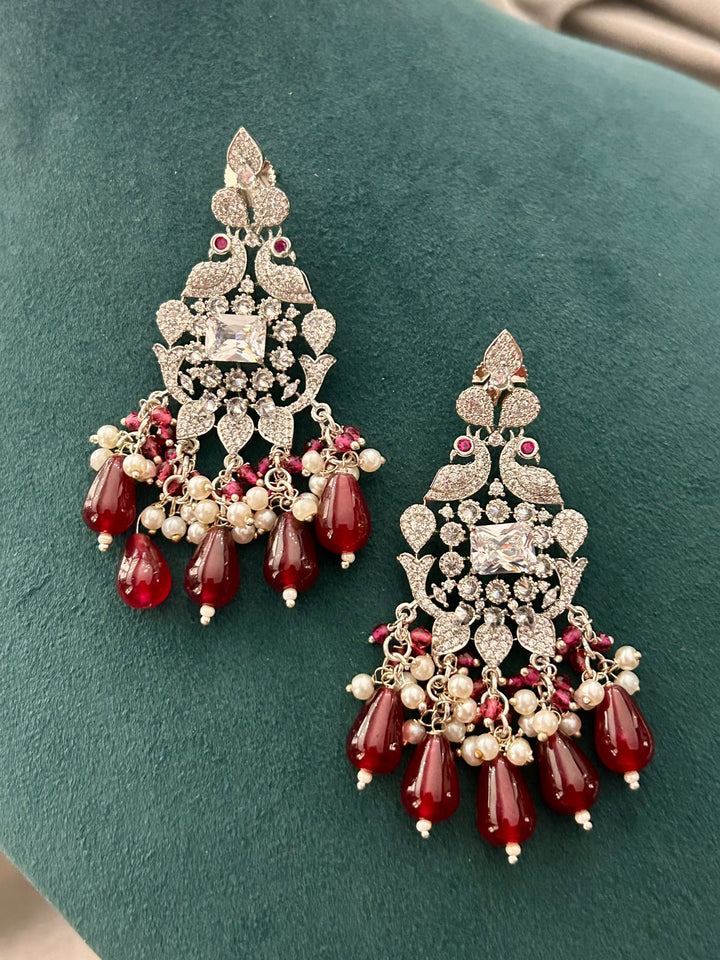Ruby Beads & Diamond Look Peacock Necklace Set – Bridal Party Wear Jewellery