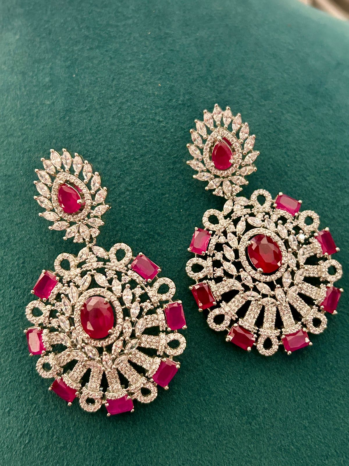 Ruby & Diamond Look Necklace Set – Bridal Wedding Jewellery with Earrings