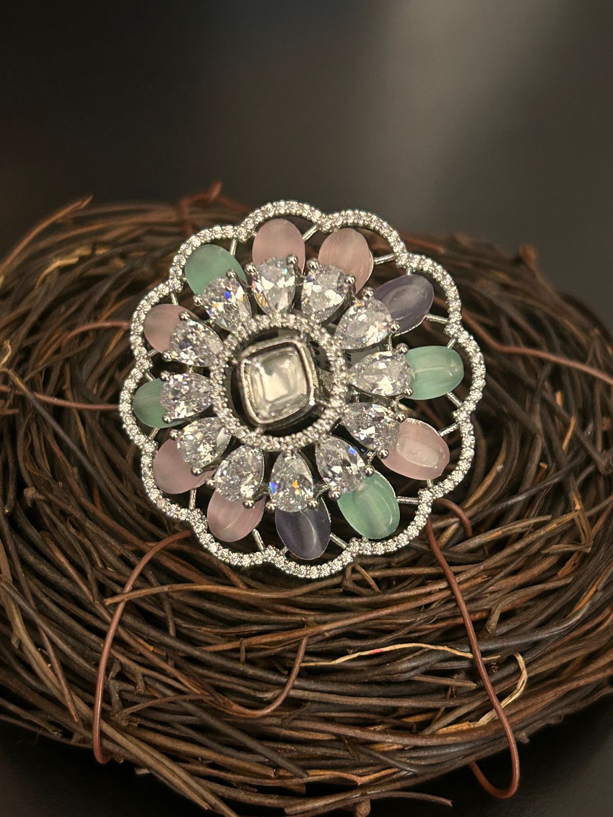 Pastel Gemstone Diamond Ring – Multicolor Cocktail Statement Ring