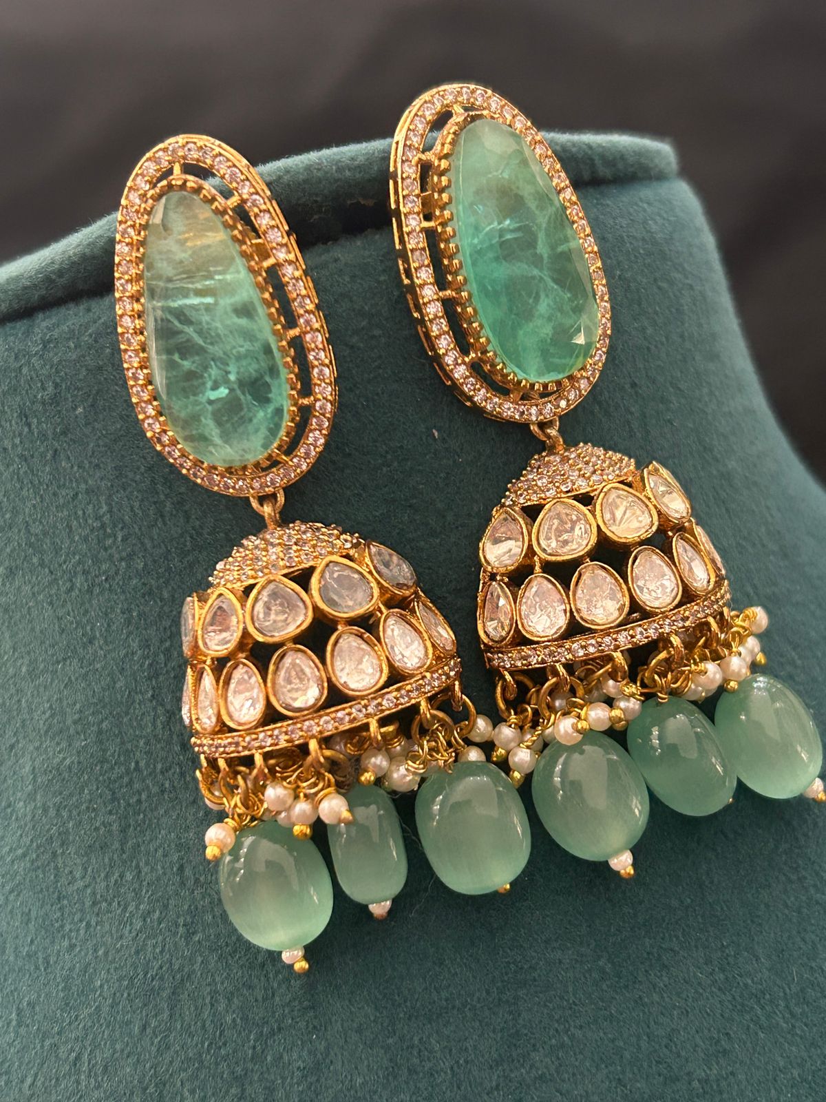 Emerald Green Kundan Necklace Set with Jhumka Earrings