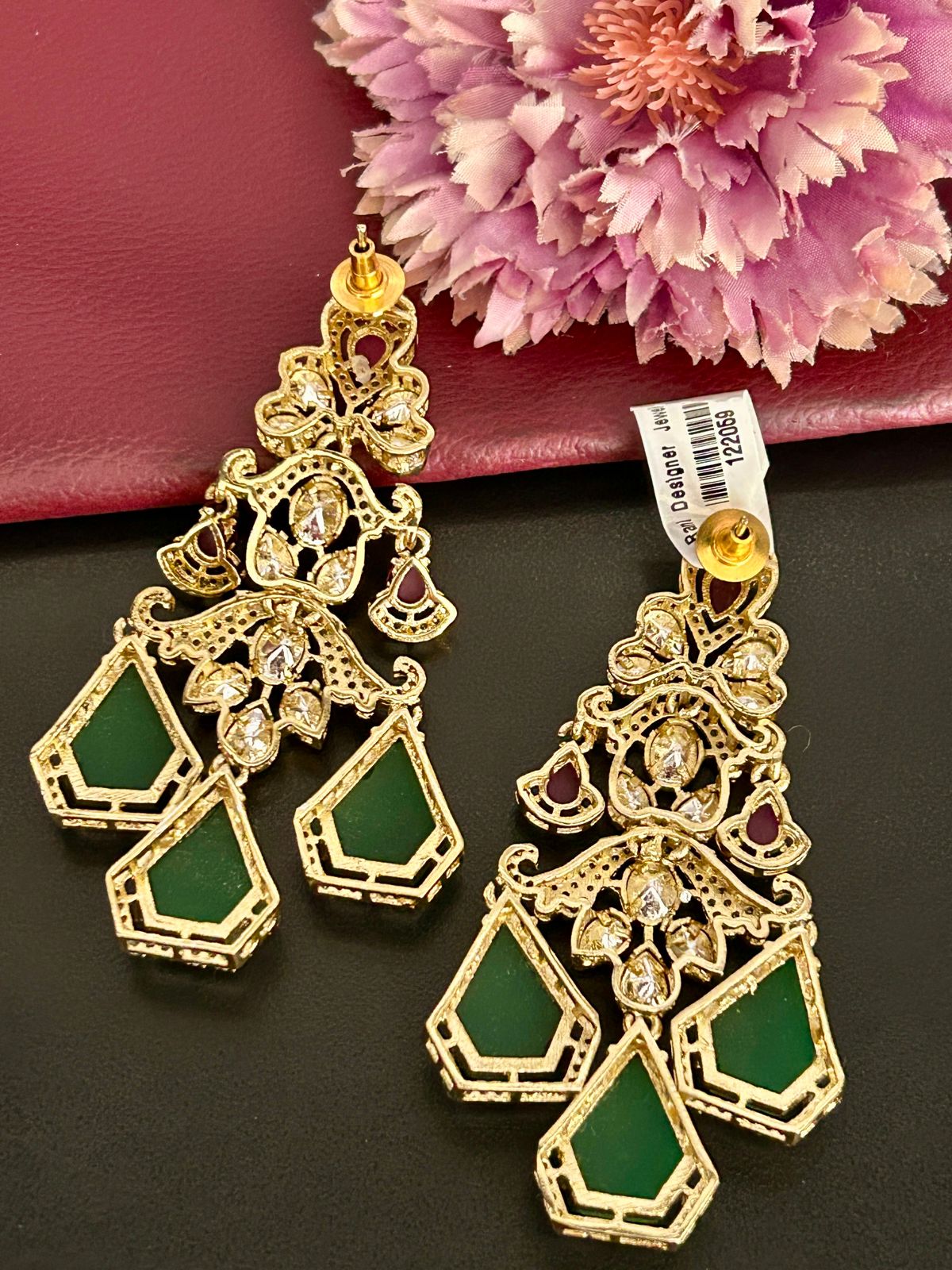 Royal Green & Ruby Drop Earrings – Designer Wedding Jewellery