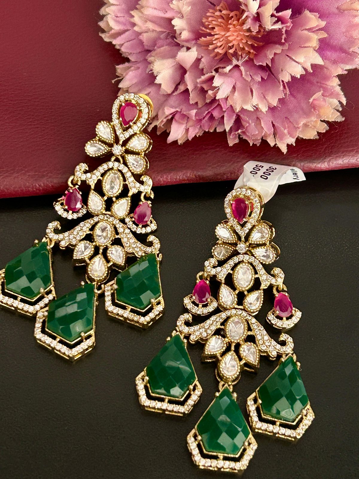 Royal Green & Ruby Drop Earrings – Designer Wedding Jewellery