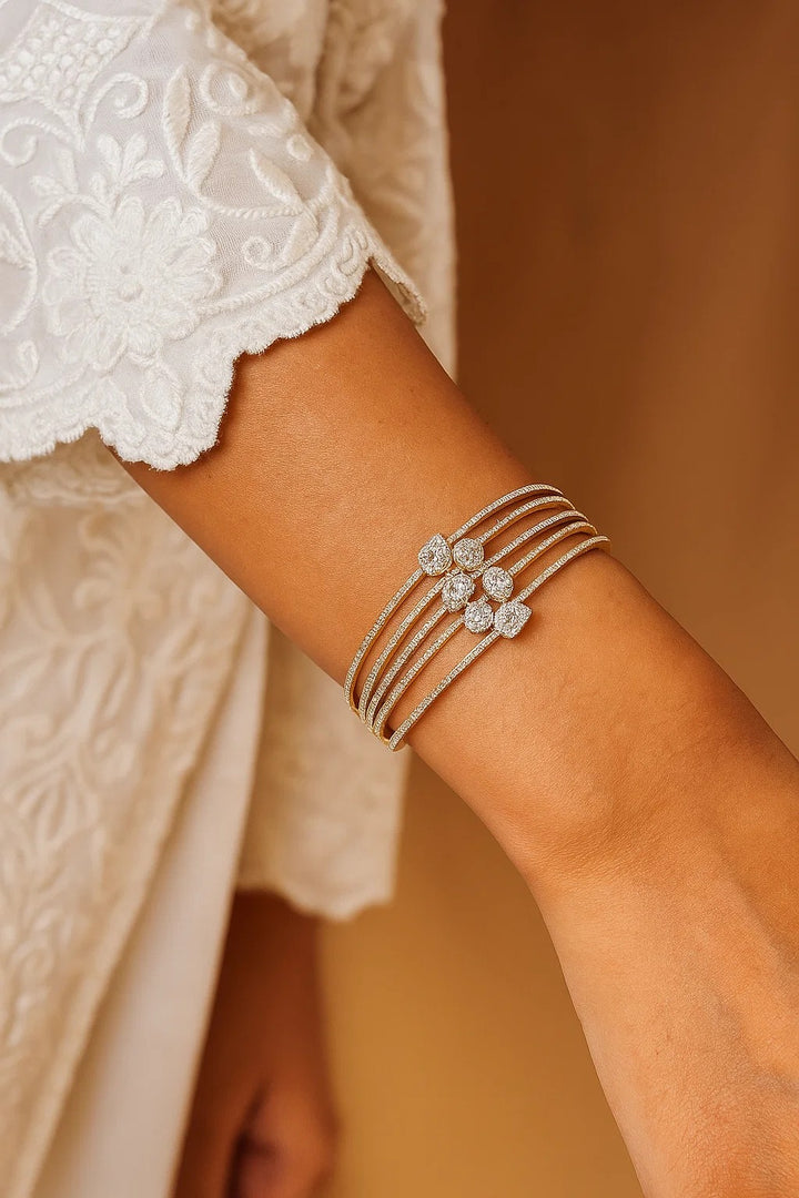 Gold & Silver Dual-Tone Openable Bracelet with CZ Stones
