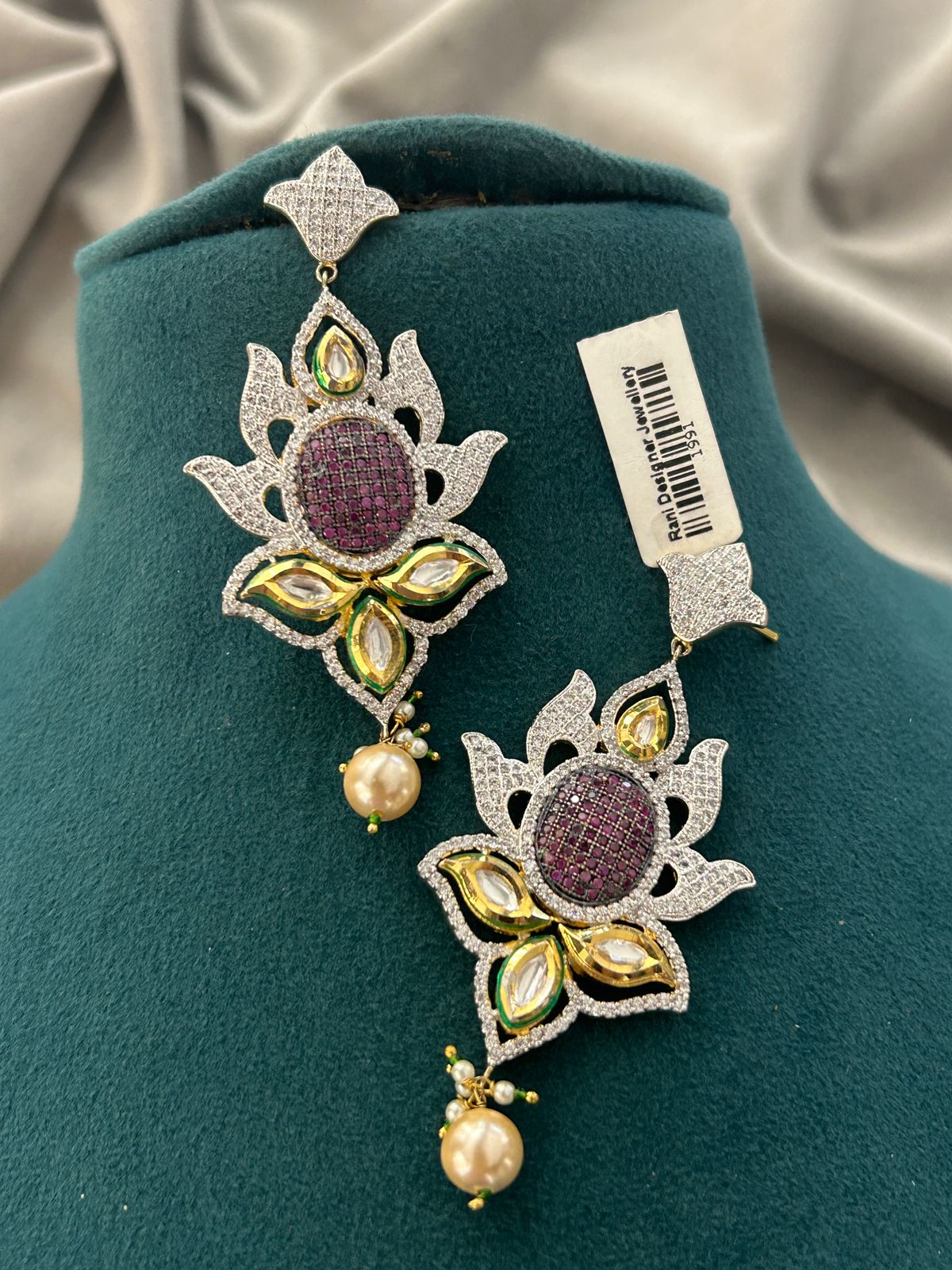 Designer Maroon Lotus Pearl Necklace Set