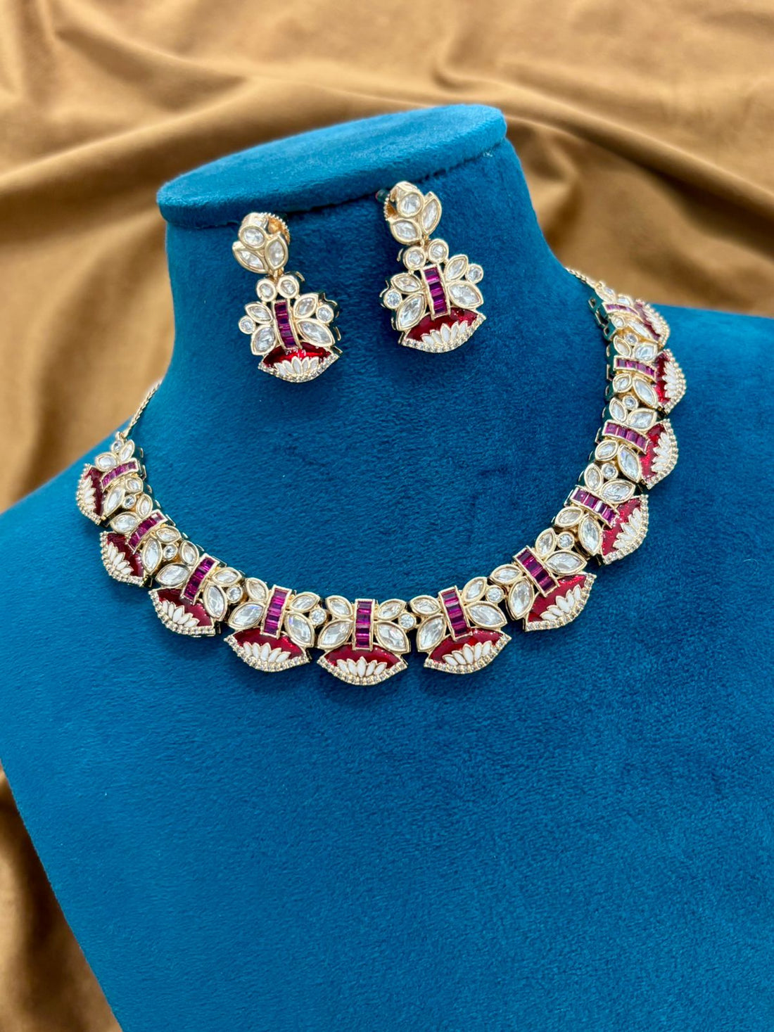 Ruby Kundan Polki Choker Set with Enamel Detailing