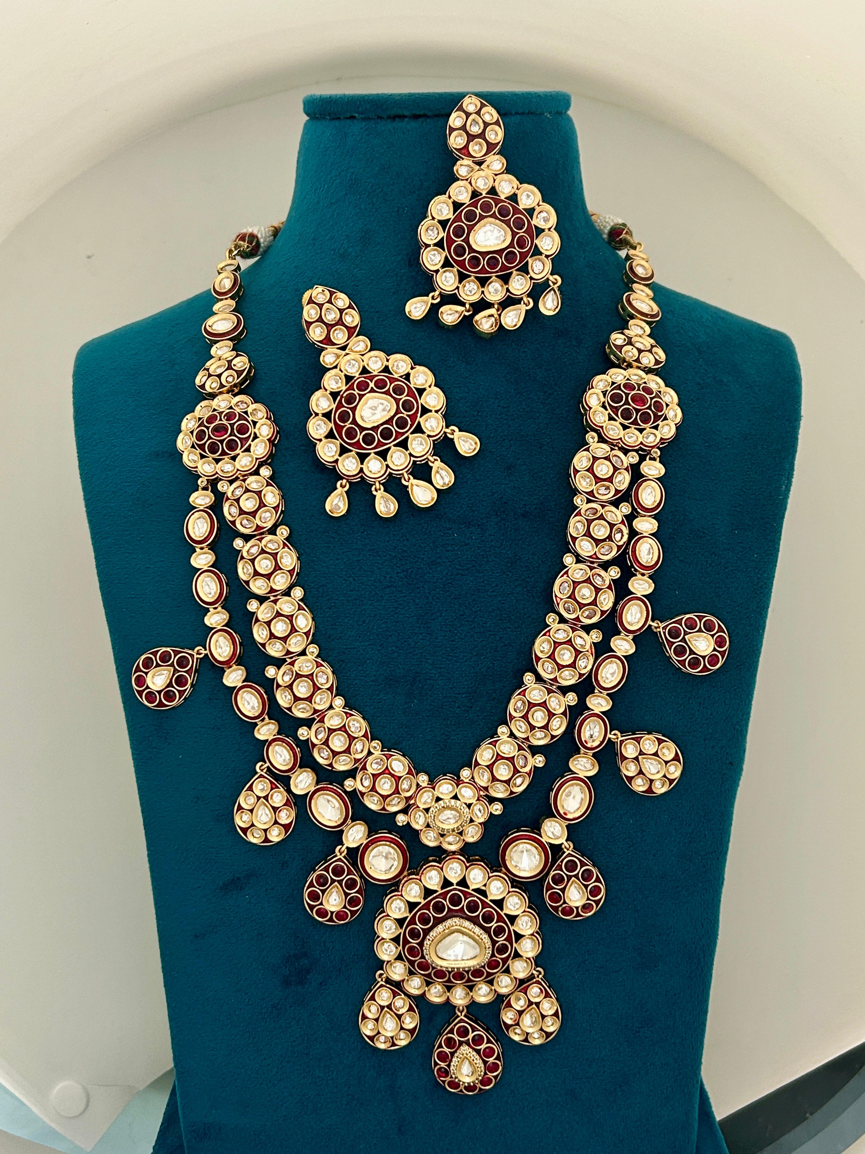 Bridal Ruby Kundan Necklace Set with Earrings and Maang Tikka