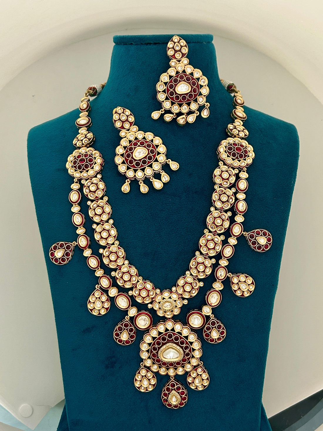 Bridal Ruby Kundan Necklace Set with Earrings and Maang Tikka
