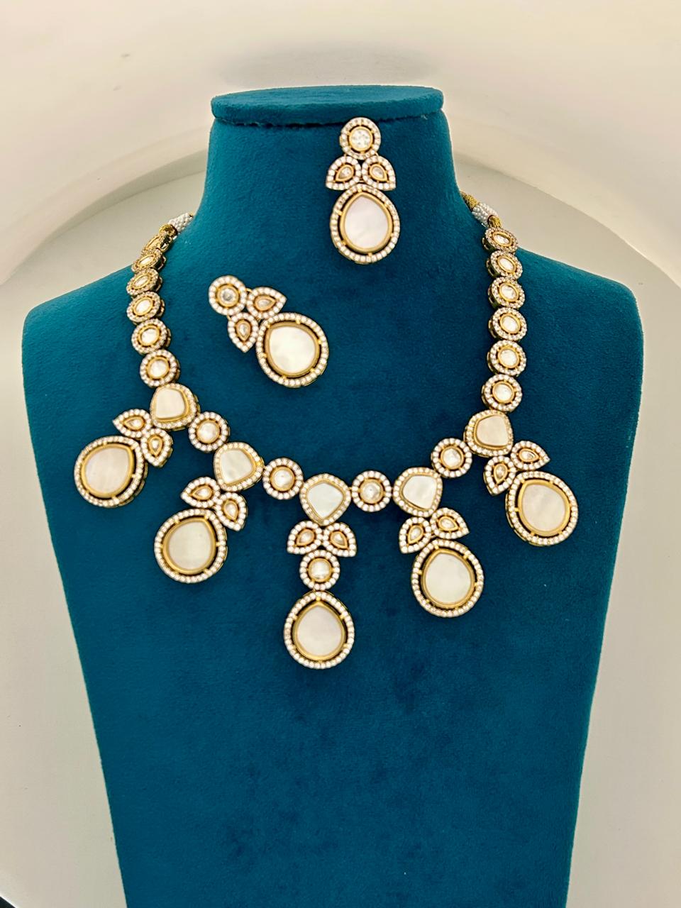 Royal Polki Kundan Necklace Set with Drop Earrings – Gold Finish