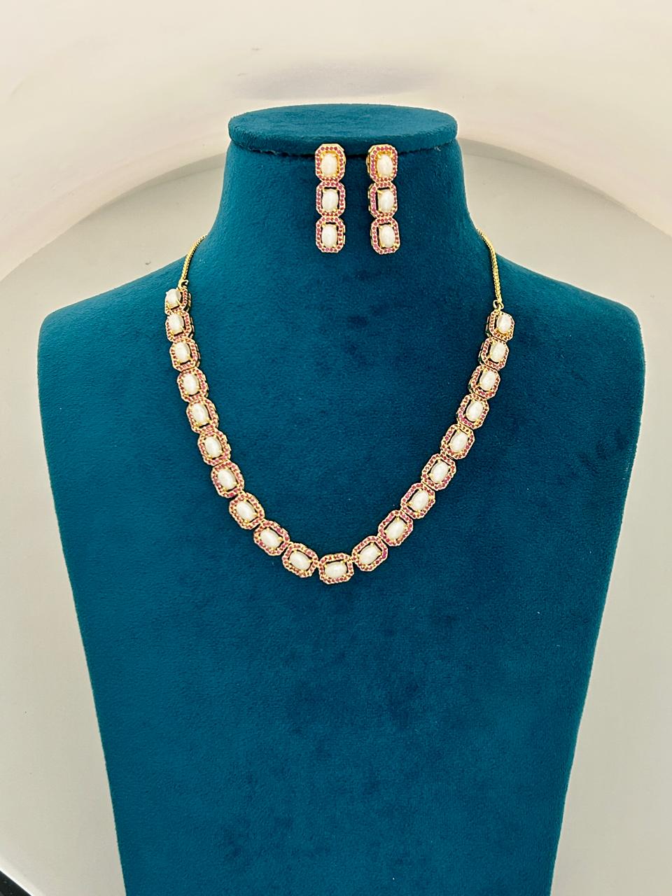 Ruby Border Kundan Necklace Set with Matching Earrings Gold Finish