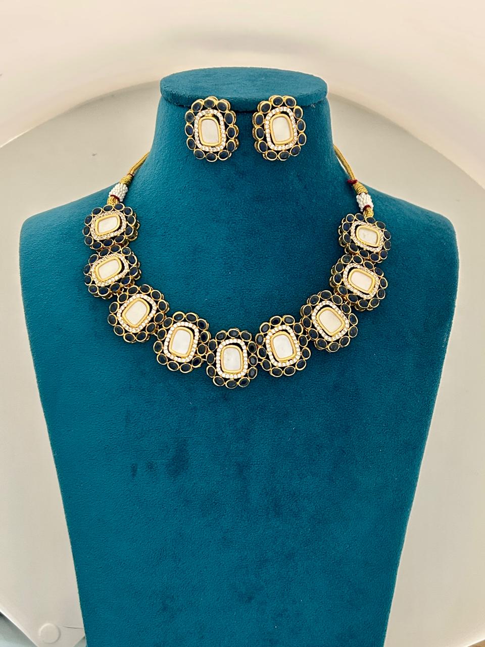 Classic Black & Gold Kundan Necklace Set with Earrings