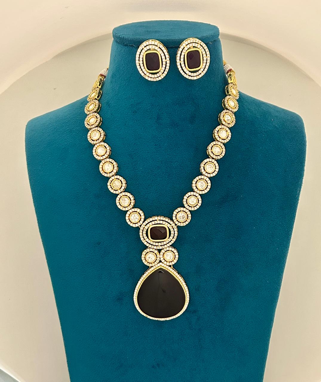 Red  Stone Kundan Necklace Set with Earrings – Gold Finish