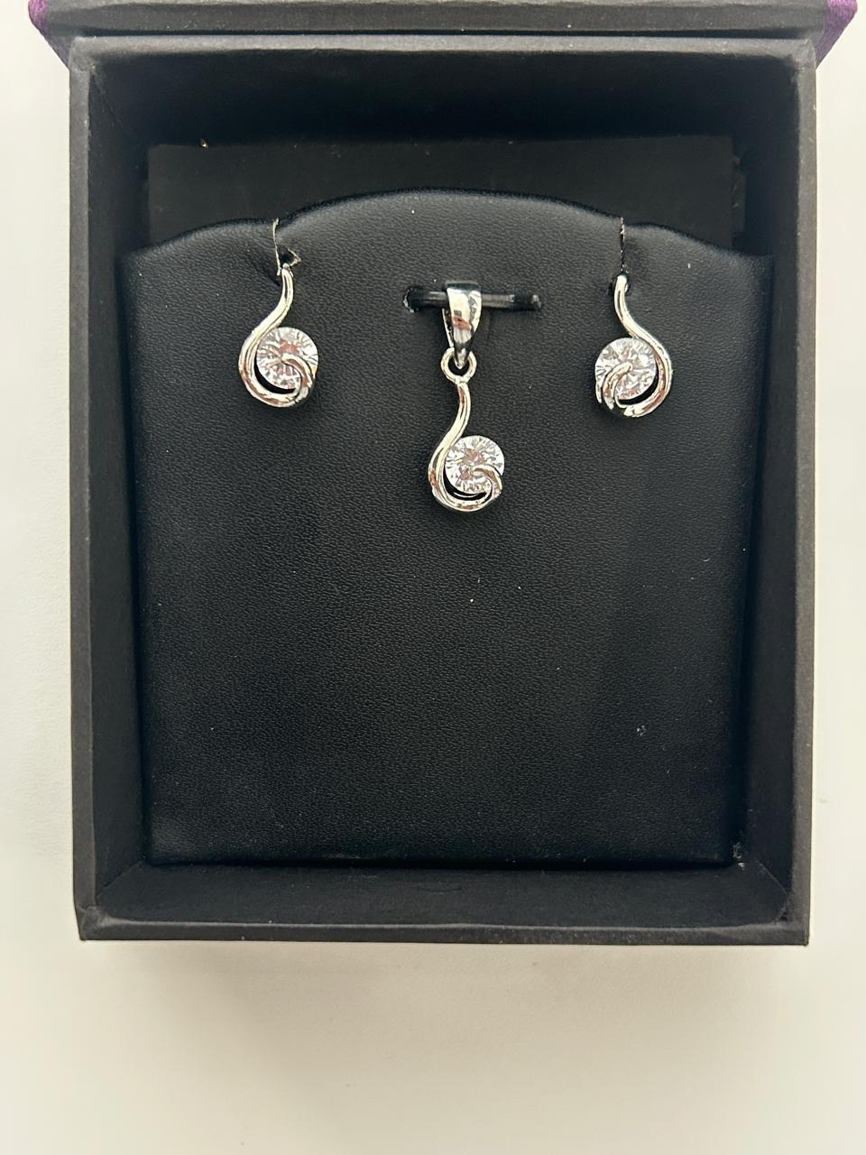 Elegant CZ Teardrop Pendant Set Silver Finish Minimal Design