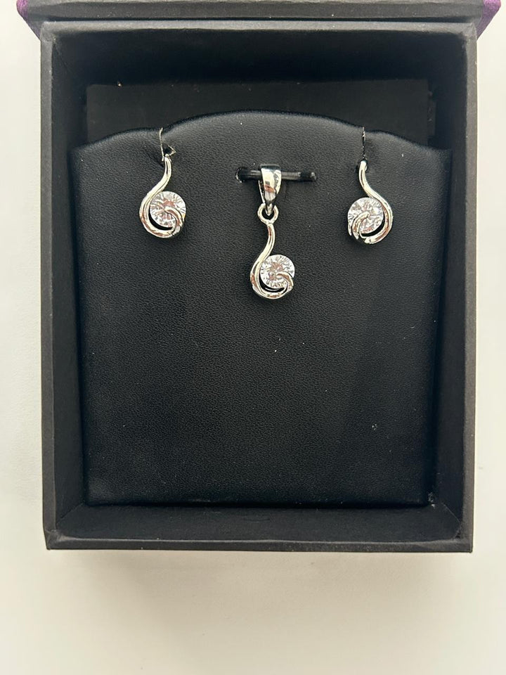 Elegant CZ Teardrop Pendant Set Silver Finish Minimal Design