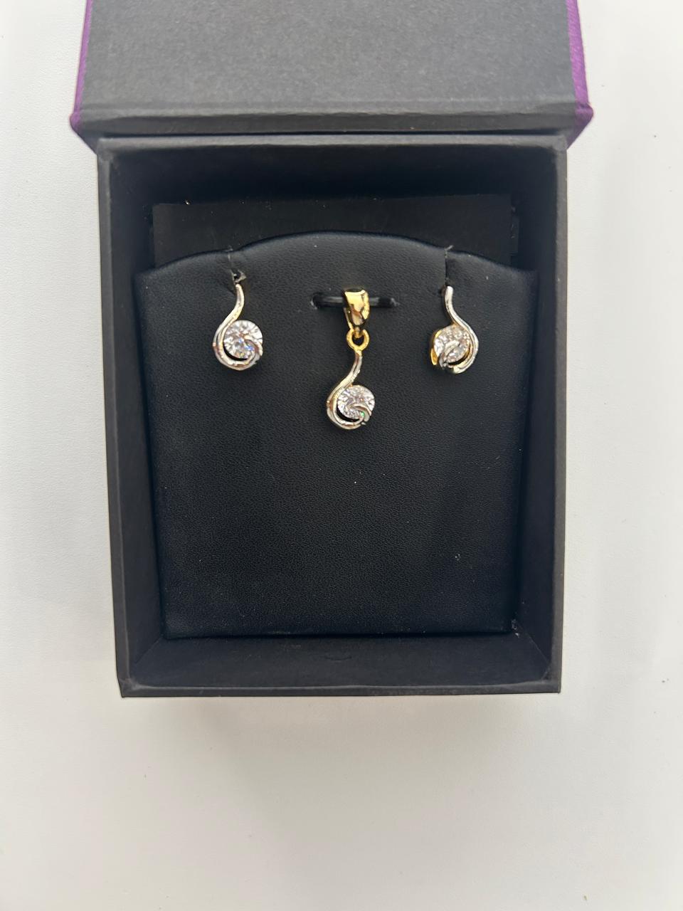 Stylish CZ Teardrop Pendant Set Dual Tone Gold & Silver Finish
