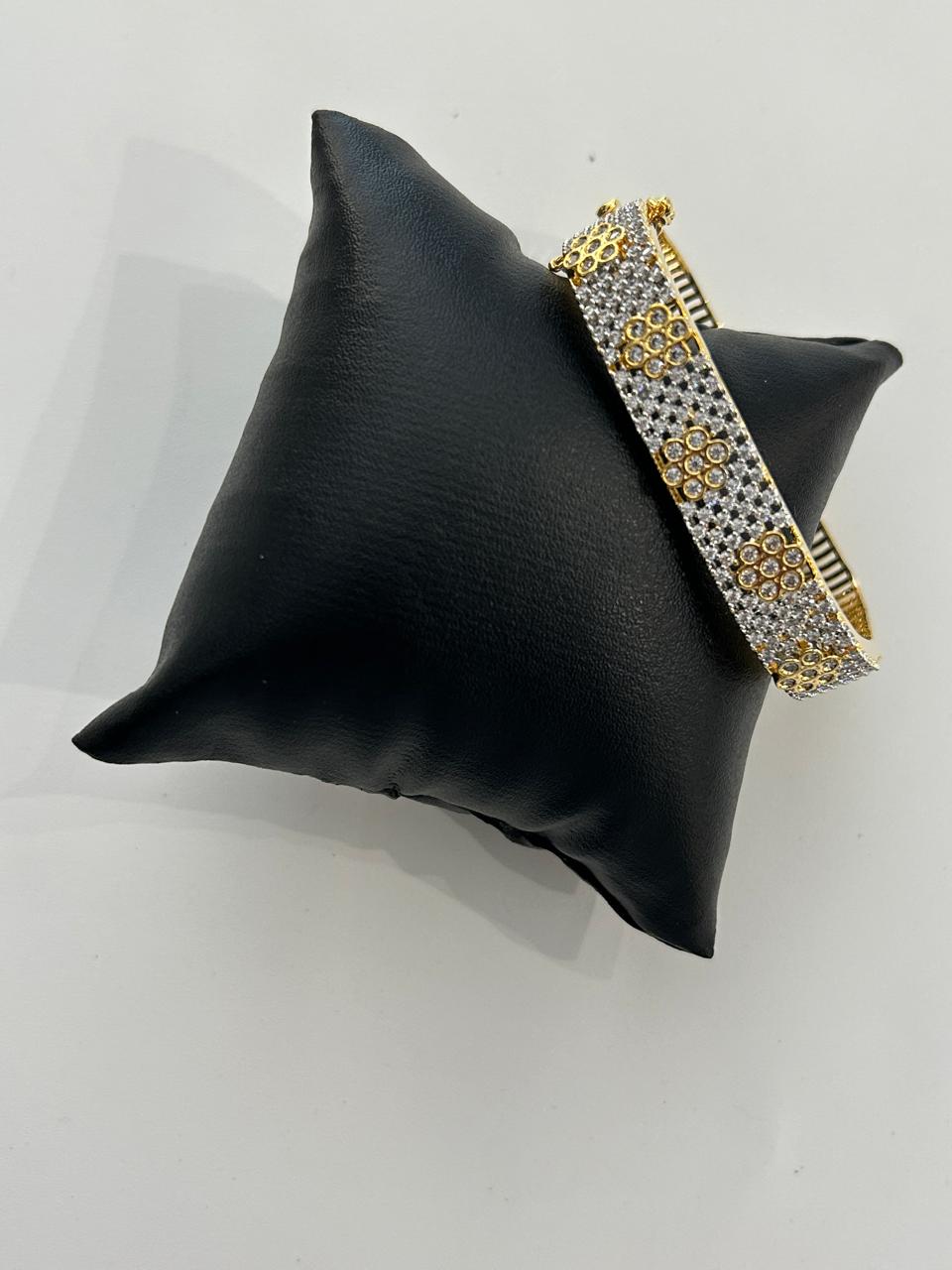 Floral CZ Bracelet Dual Tone Gold & Silver Finish Elegant Design