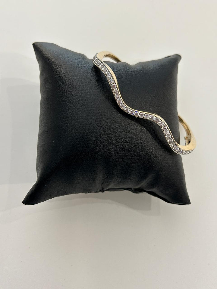 Wave Design CZ Bracelet Elegant Gold Finish Bangle