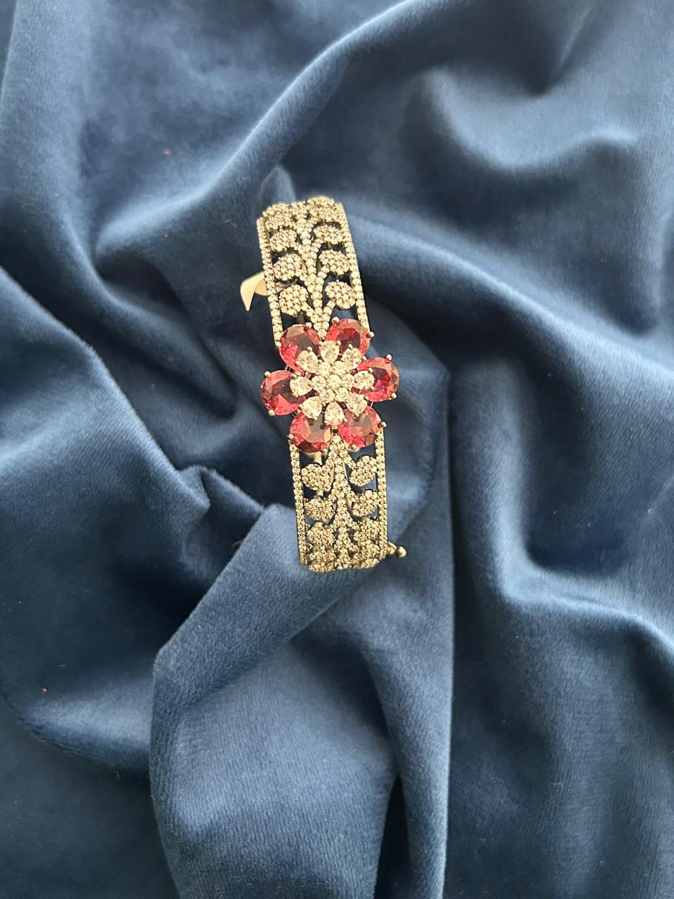 Red Floral CZ Openable Bracelet Gold Finish | Sizes 2.4 | 2.6 | 2.8