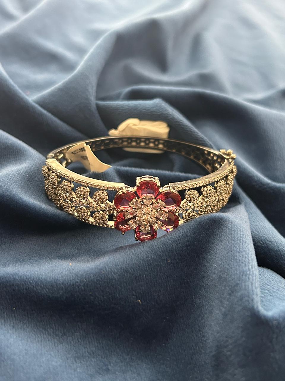 Red Floral CZ Openable Bracelet Gold Finish | Sizes 2.4 | 2.6 | 2.8