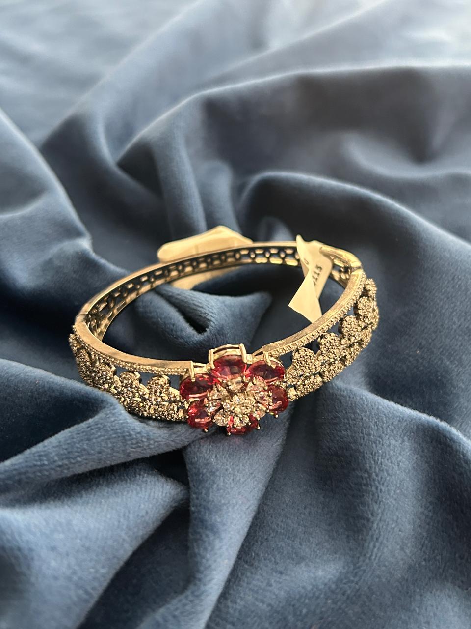 Red Floral CZ Openable Bracelet Gold Finish | Sizes 2.4 | 2.6 | 2.8