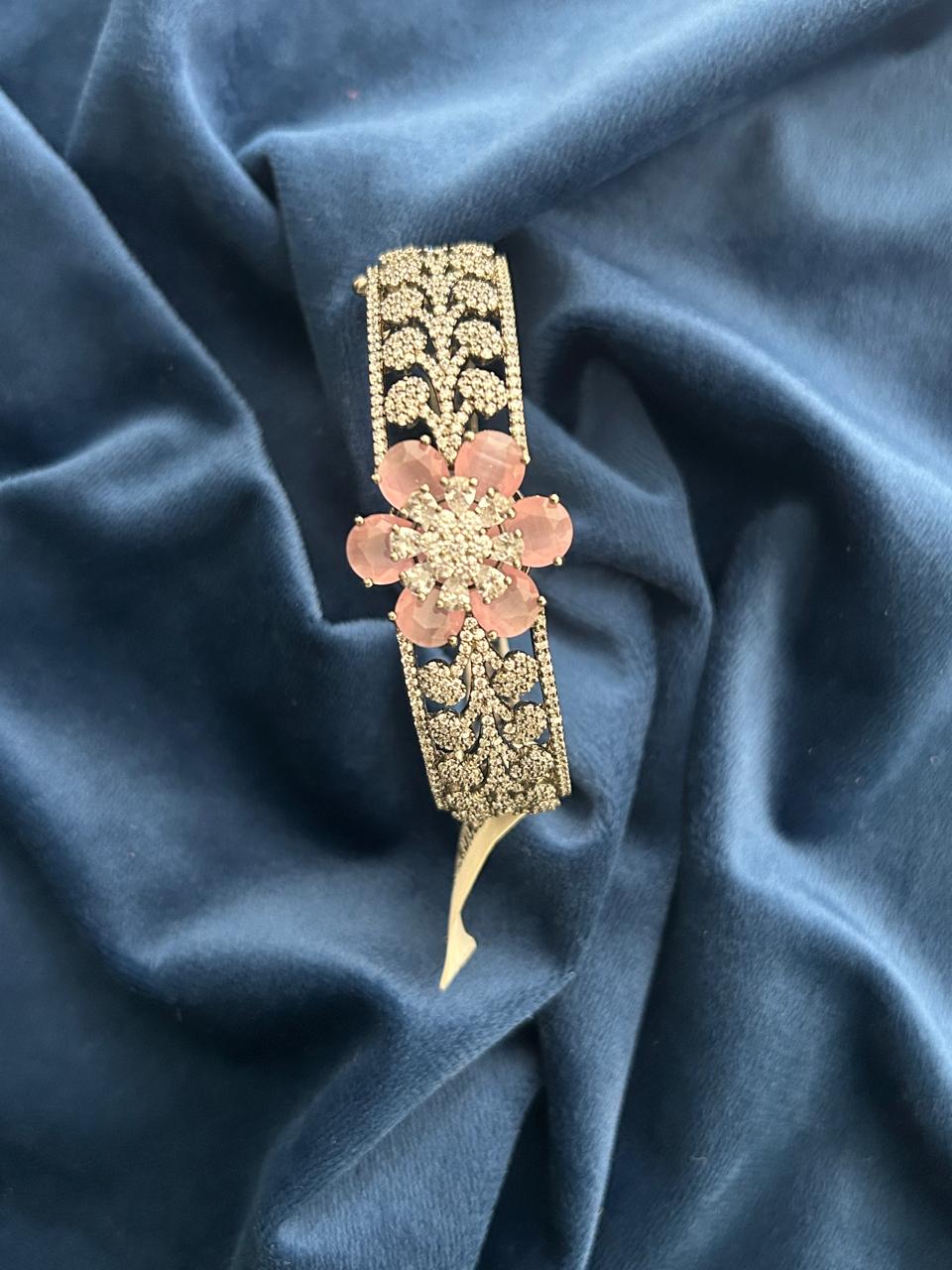 Pink Floral CZ Openable Bracelet Gold Finish | Sizes 2.4 | 2.6 | 2.8