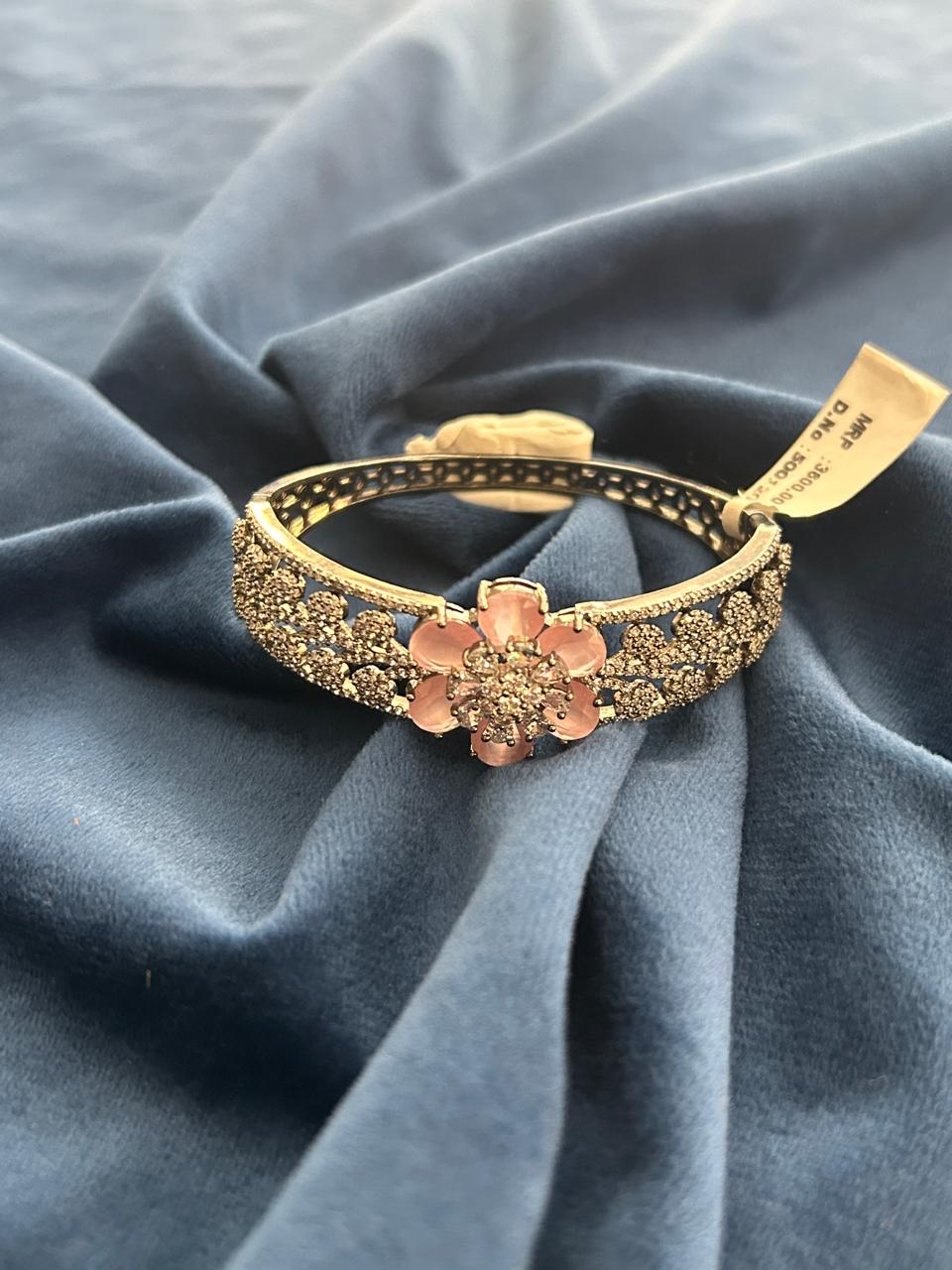 Pink Floral CZ Openable Bracelet Gold Finish | Sizes 2.4 | 2.6 | 2.8