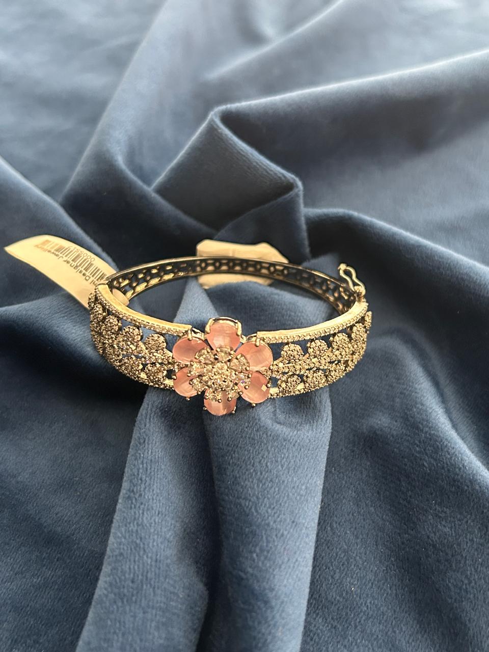 Pink Floral CZ Openable Bracelet Gold Finish | Sizes 2.4 | 2.6 | 2.8