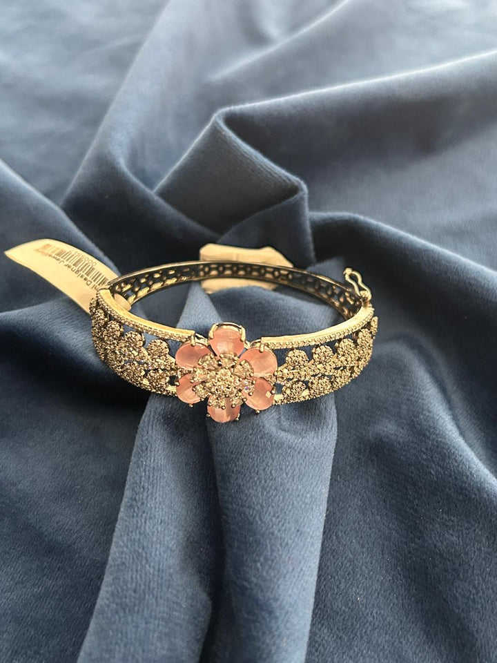 Pink Floral CZ Openable Bracelet Gold Finish | Sizes 2.4 | 2.6 | 2.8