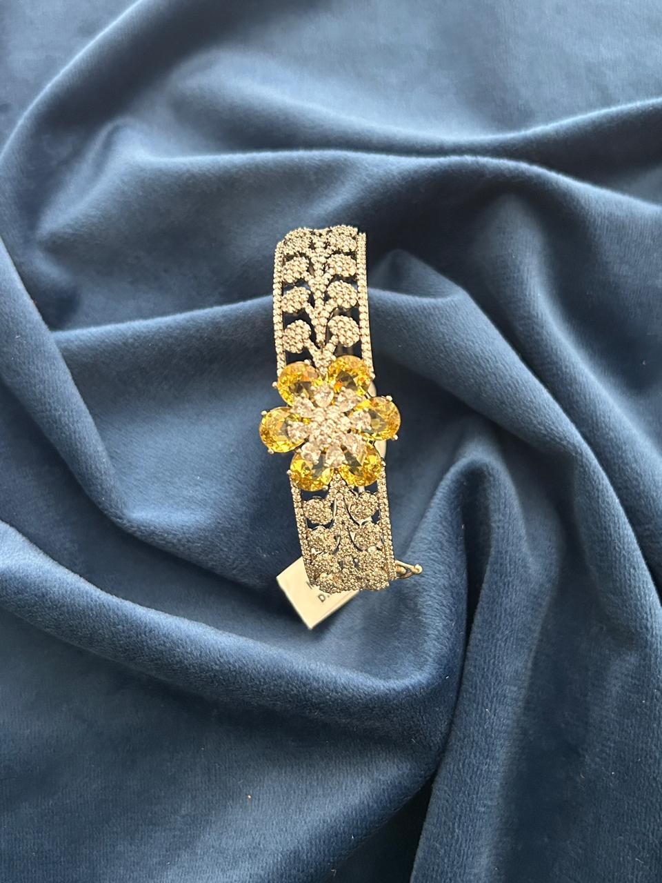 Yellow Floral CZ Openable Bracelet Gold Finish | Sizes 2.4 | 2.6 | 2.8