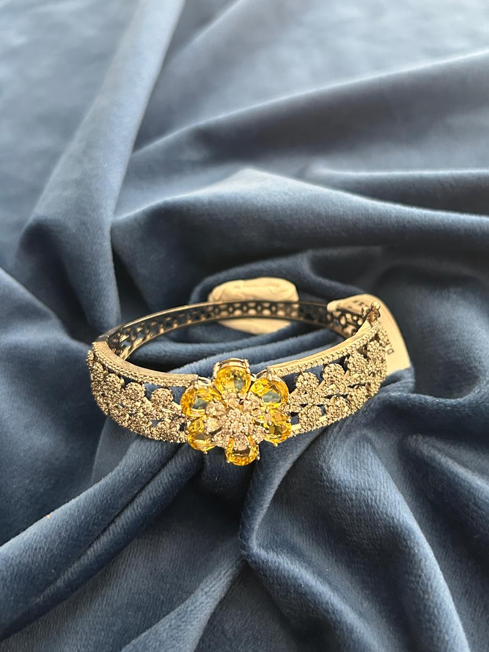 Yellow Floral CZ Openable Bracelet Gold Finish | Sizes 2.4 | 2.6 | 2.8