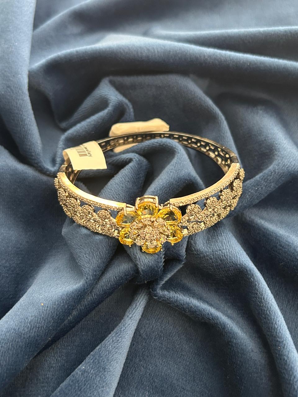 Yellow Floral CZ Openable Bracelet Gold Finish | Sizes 2.4 | 2.6 | 2.8