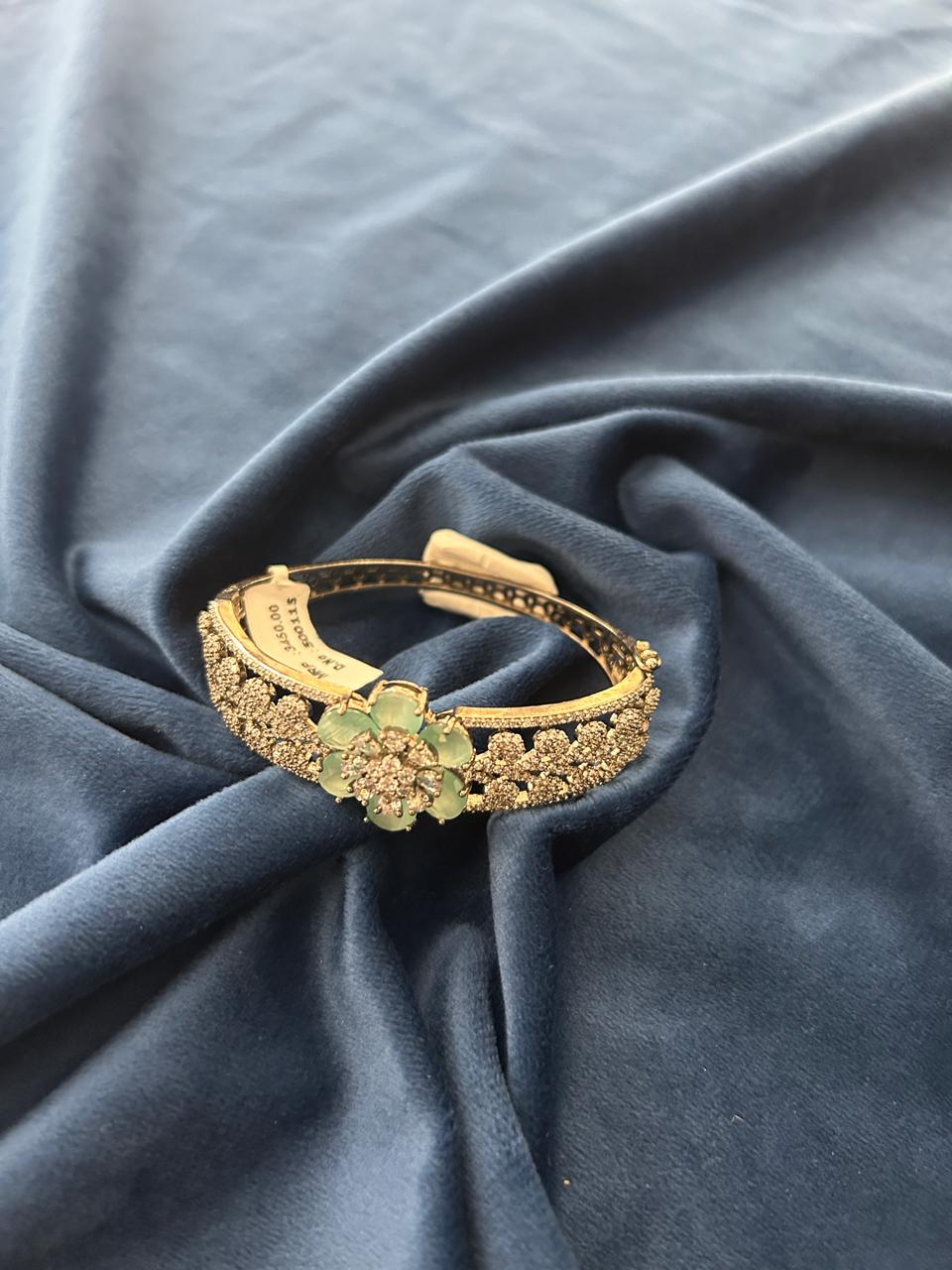 Mint Green Floral CZ Openable Bracelet Gold Finish | Sizes 2.4 | 2.6 | 2.8